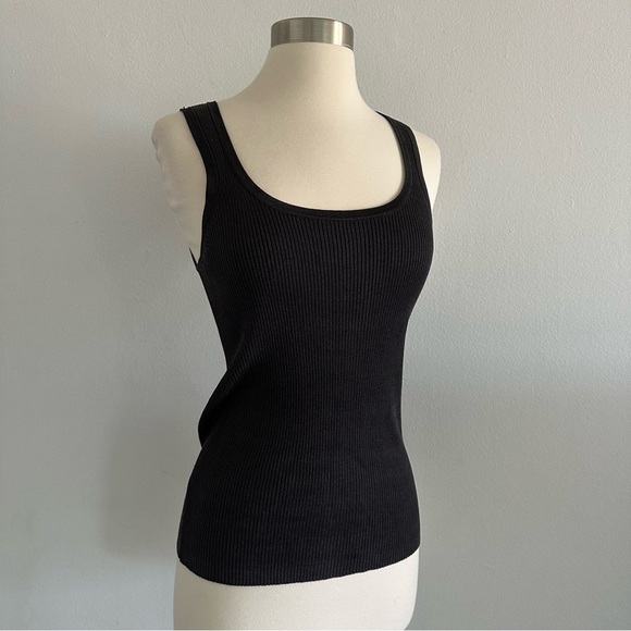Vintage DKNY 100% Silk Ribbed Tank Top Black M - Picture 1 of 7